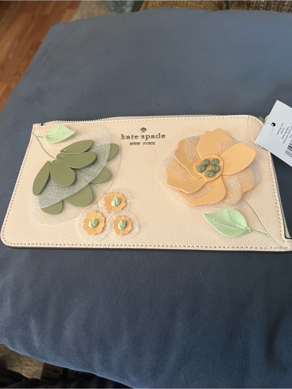 kate spade Floral Appliqué Zip Pouch/Wristlet in Peach, Cream, Yellow & Sage